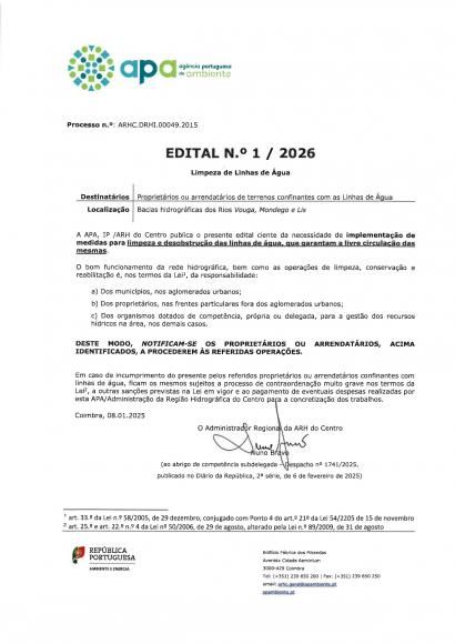 EDITAL 1/2026 - Limpeza de Linhas de &Aacute;gua e Normas de Limpeza - Divulga&ccedil;&atilde;o