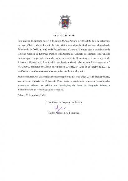 Aviso N.&ordm;3/26 PR