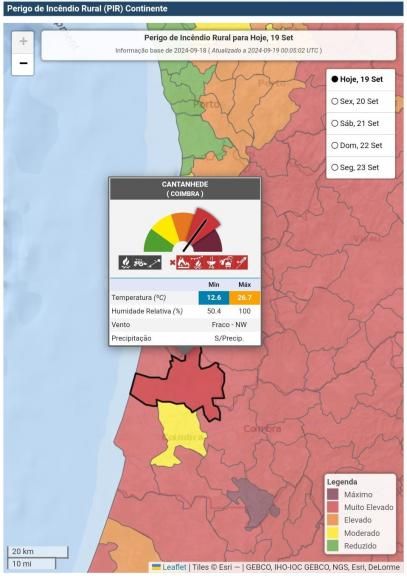 Perigo de Inc&ecirc;ndio Rural para Hoje